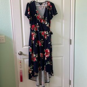 Wrap floral hi lo dress